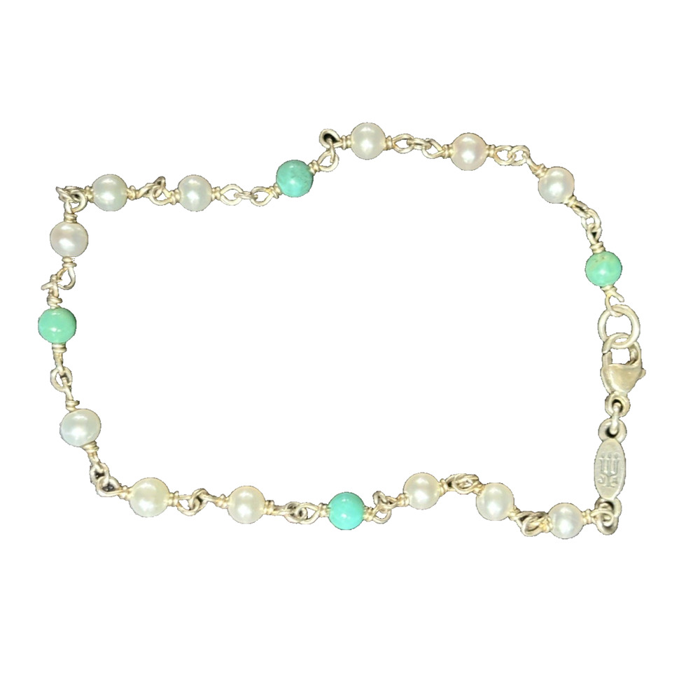 RARE James Avery Retired Santorini Pearl Turquoise Sterling Silver Bracelet 925